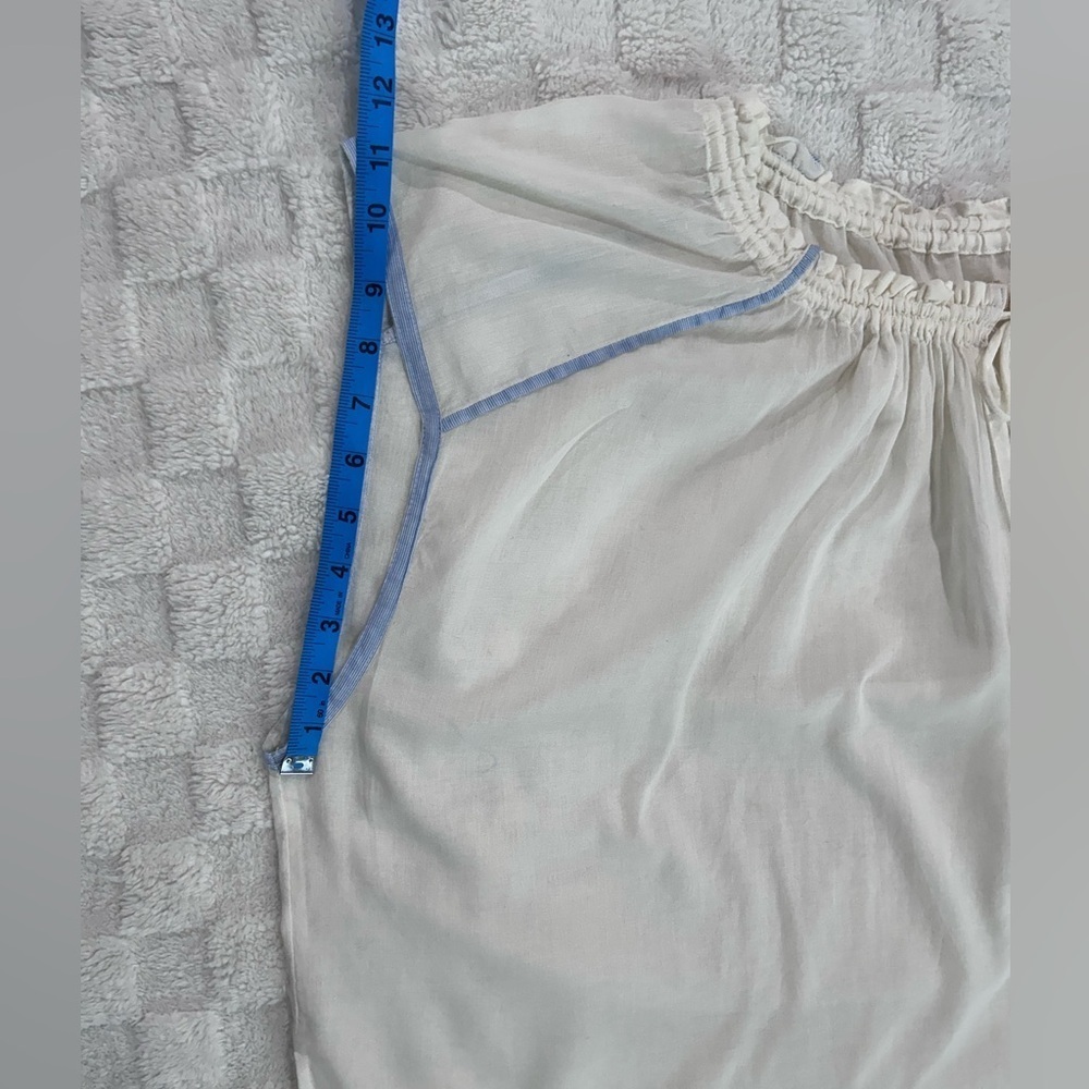 We The Free    Oversized Top Blouse
White Gauze Sheer Tie Neck Blue - Picture 7 of 11